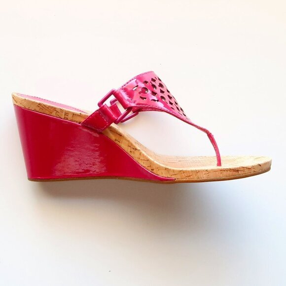 Coach Brookk Fuchsia Pink Patent Leather Thong Slip On Wedge Heel Mule Sandals - Picture 8 of 16